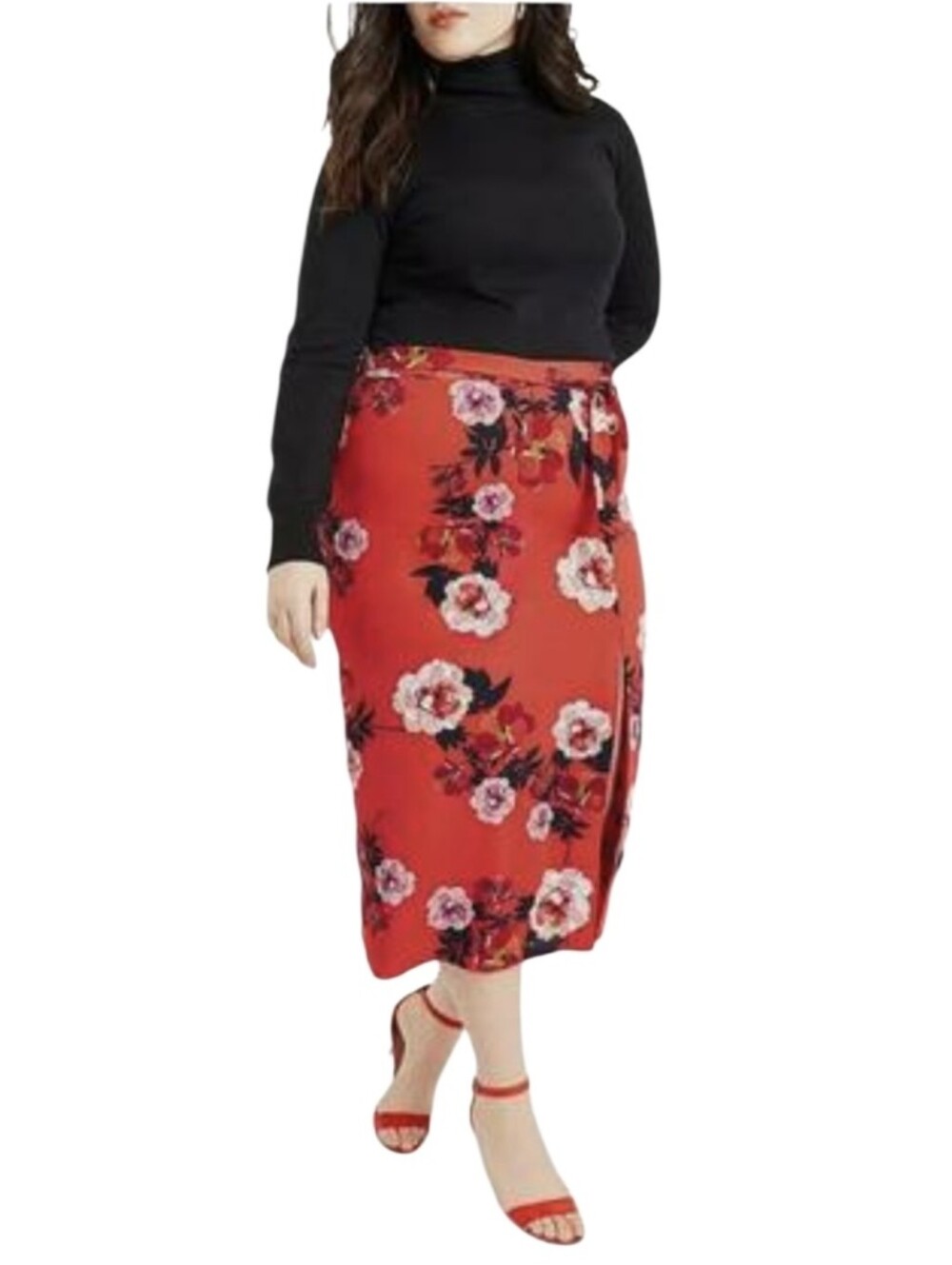 #K28 Floral Red Pencil Skirt - Unbranded